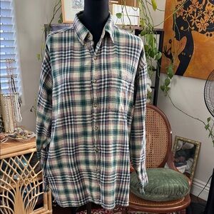 Vintage 90s Cherokee Cream Plaid Button Up Flannel Shirt